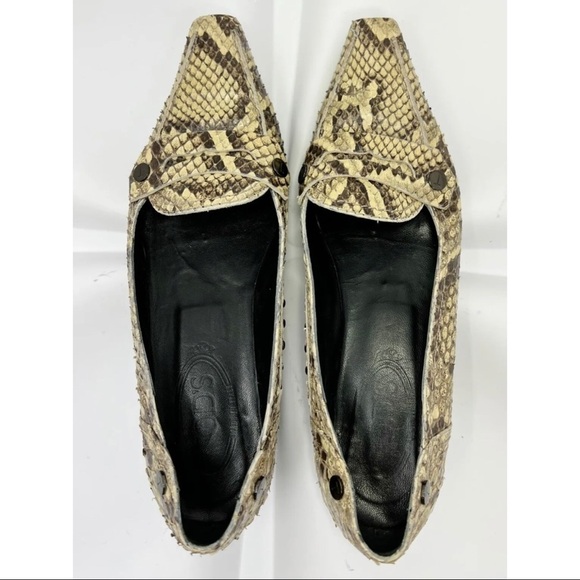 TOD'S Womens Sz 7 Brown Snakeskin Leather Loafer Square Toe w/ Dustbag - Picture 11 of 11